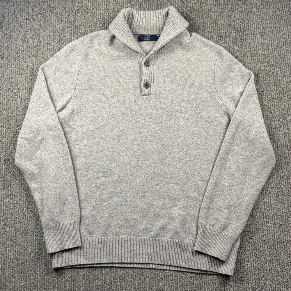 VTG J Crew Factory Mens XLT Lambswool Cowl Neck Sweater Pullover Fisherman Beige